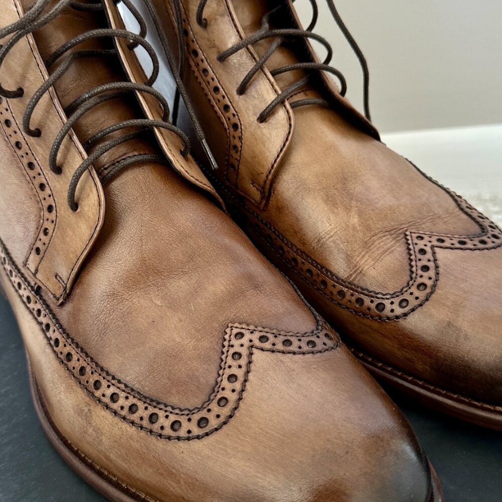 Johnston and Murphy Cartwright Wingtip Boot Size 10.5 Brown Italian Calfskin - Picture 5 of 6
